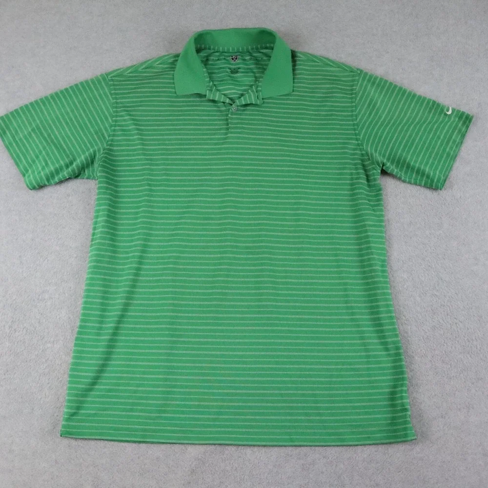 Nike‎ Golf Polo Shirt Mens XL Fit Dry Performance Green Striped Short Sleeve